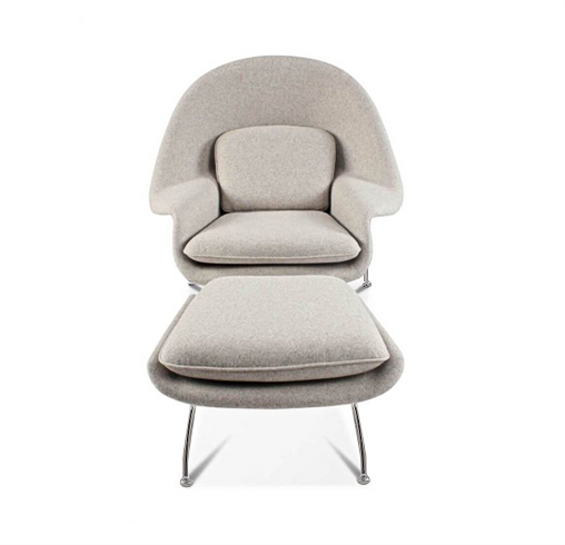 Womb Style Chair & Ottoman In Premium Velvet or Linen, White
