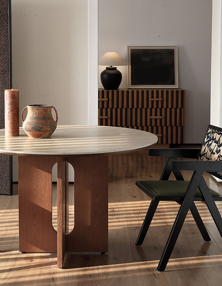 Sato Round Dining Table, Travertine