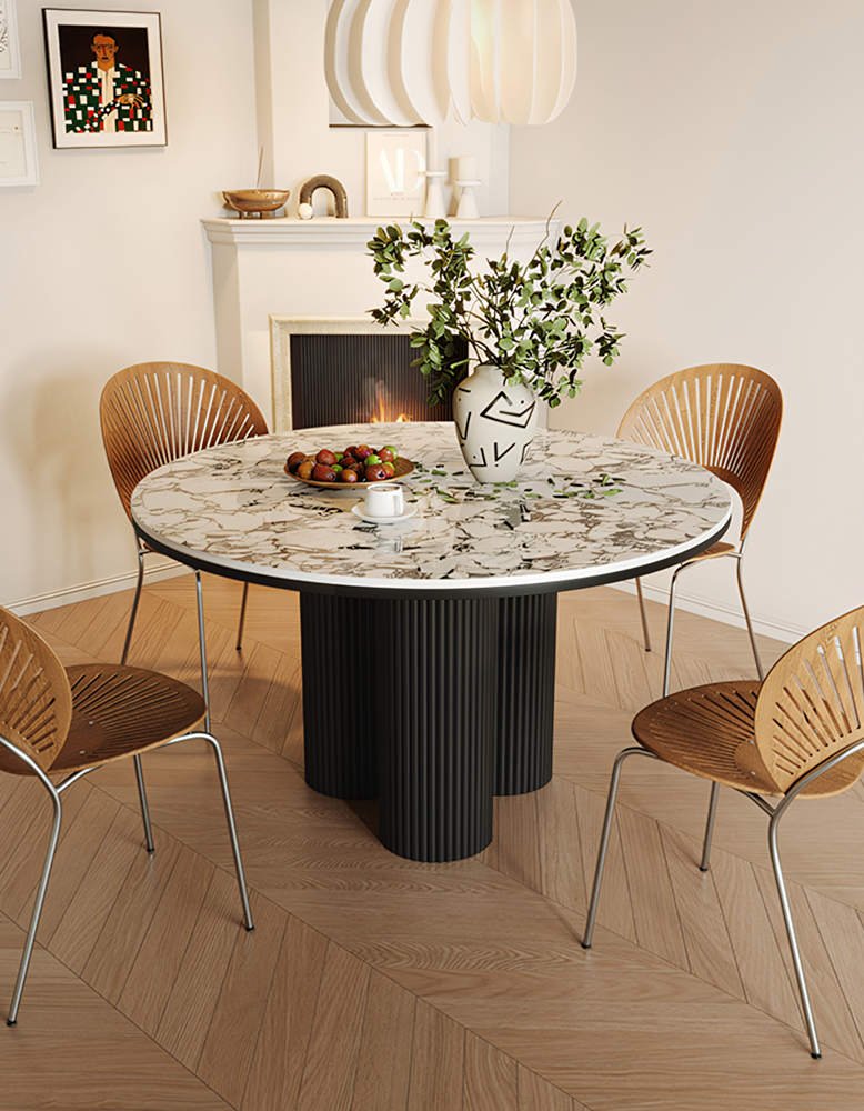 Jean Round Dining Table, White & Black