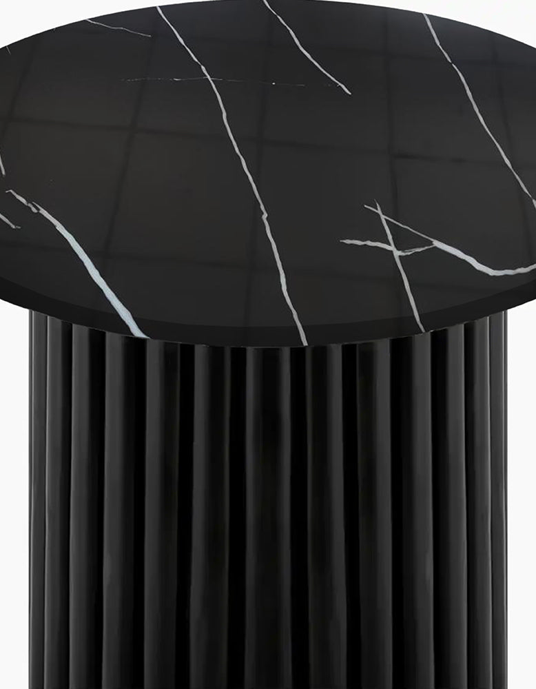 Qualls Round Side Table, Black Marble