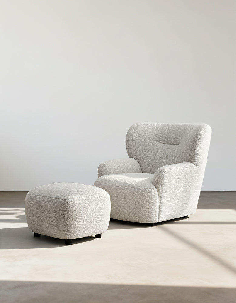 Carmen Armchair With Footstool, White Boucle