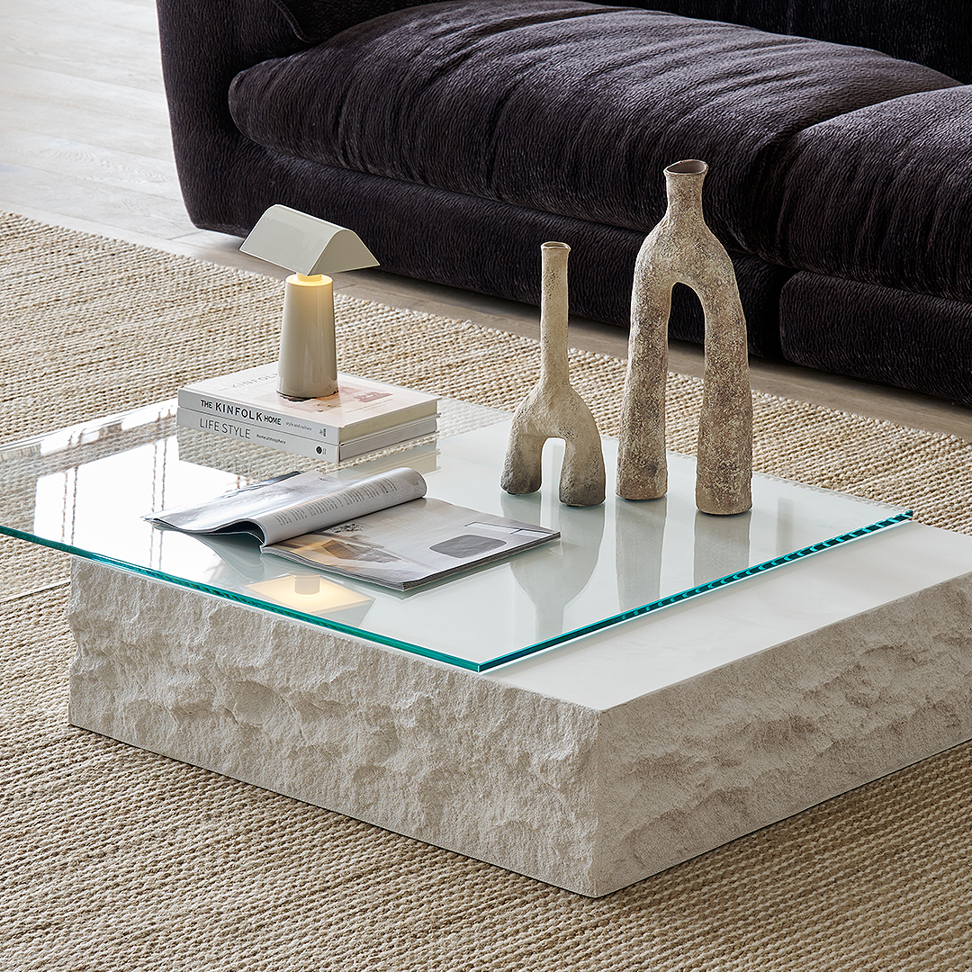 Fatima Extendable Pedestal Coffee Table, Glass & Wood