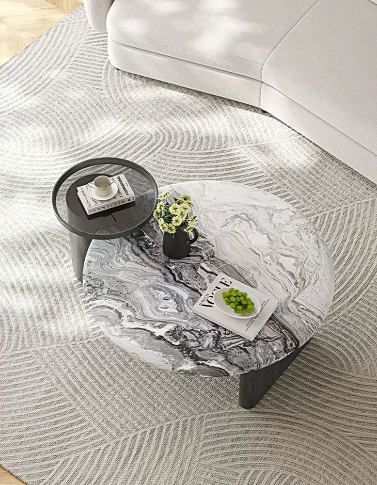 Galatea Round Nesting Marble Coffee Table, Marble Top