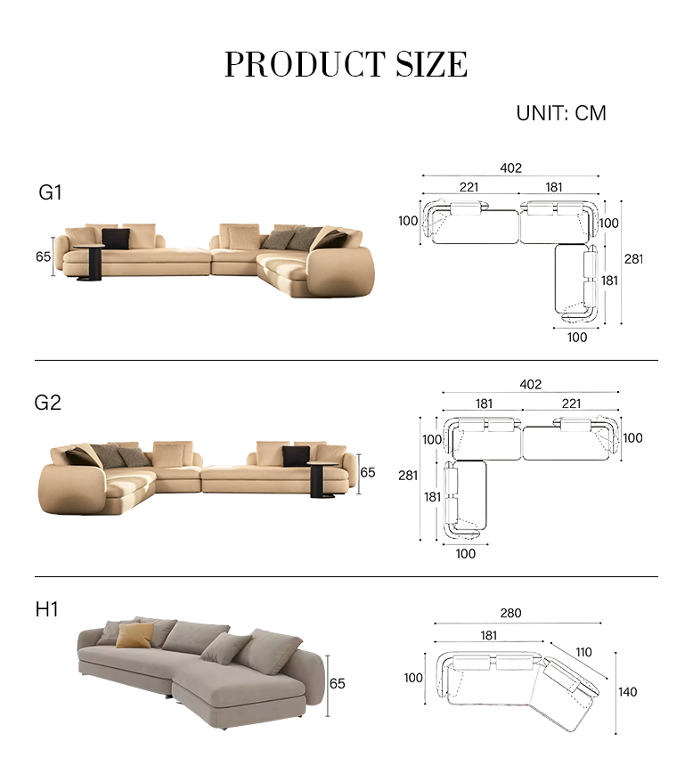 Randal Corner Sofa, Curved Sofa, Different Sizes & Fabrics Available