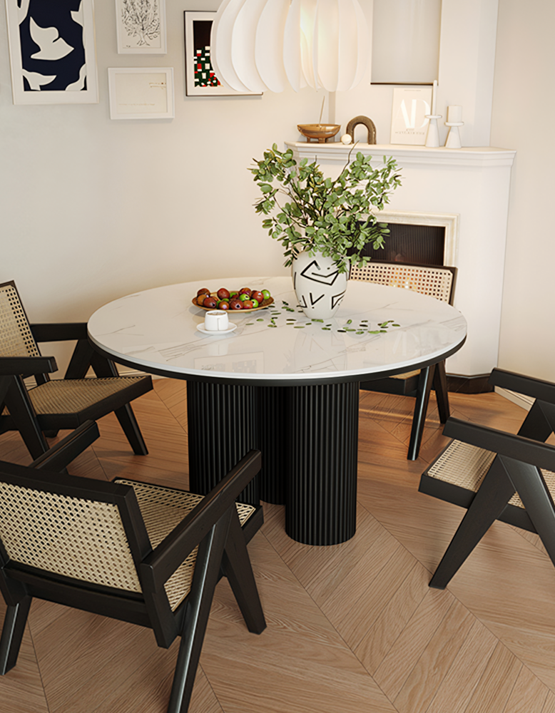 Jean Round Dining Table, White & Black