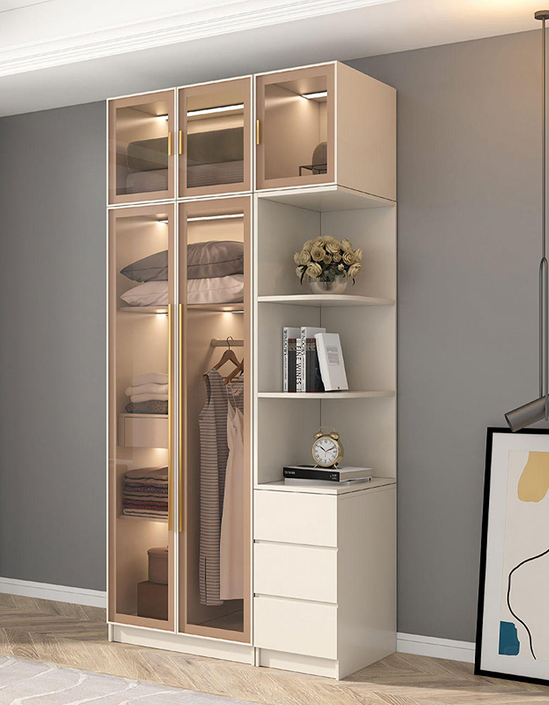 Varela Glass Door Wardrobe In Multiple Sizes, Corner Wardrobe With Lights