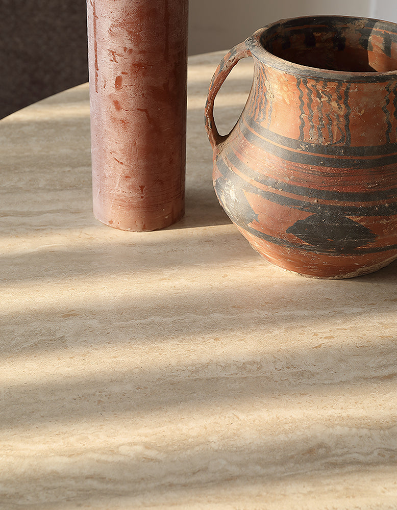 Sato Round Dining Table, Travertine