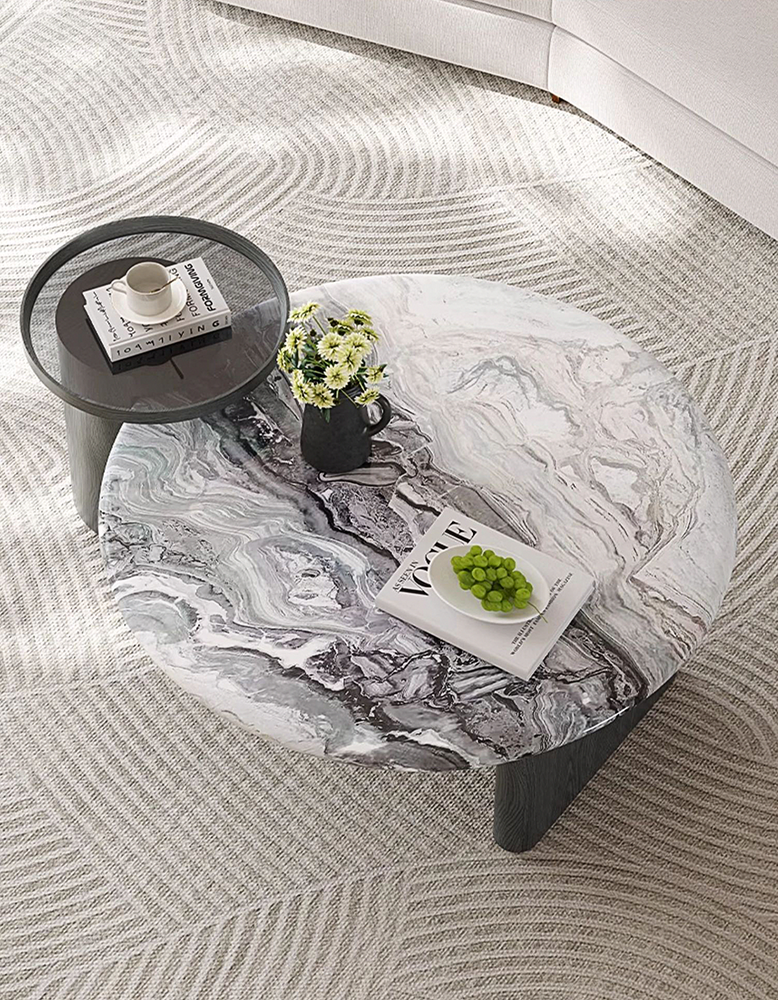 Galatea Round Nesting Marble Coffee Table, Marble Top