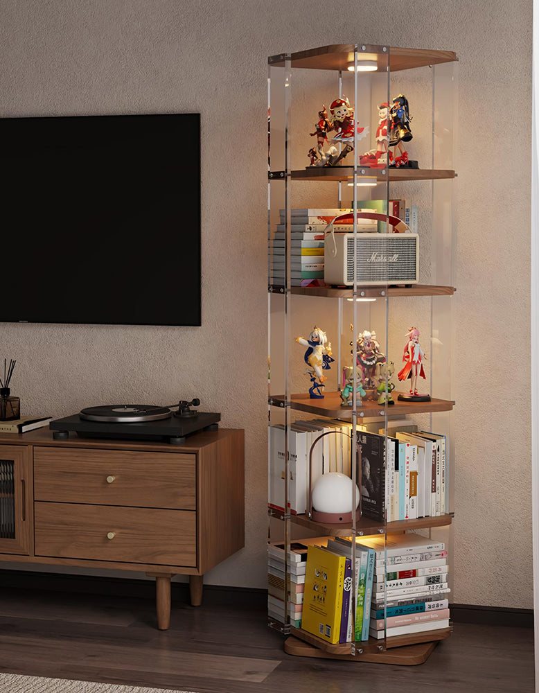Amato Rotating Bookshelf, Freestanding Shelving Unit, Solid Wood