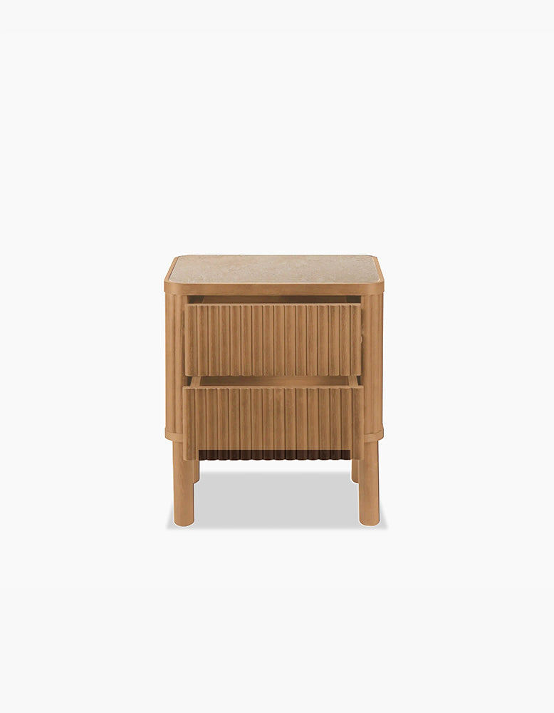 Tannenbaum 2 Drawer Bedside Table, Wood, With Sintered Stone Top