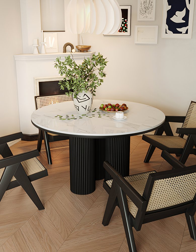 Jean Round Dining Table, White & Black