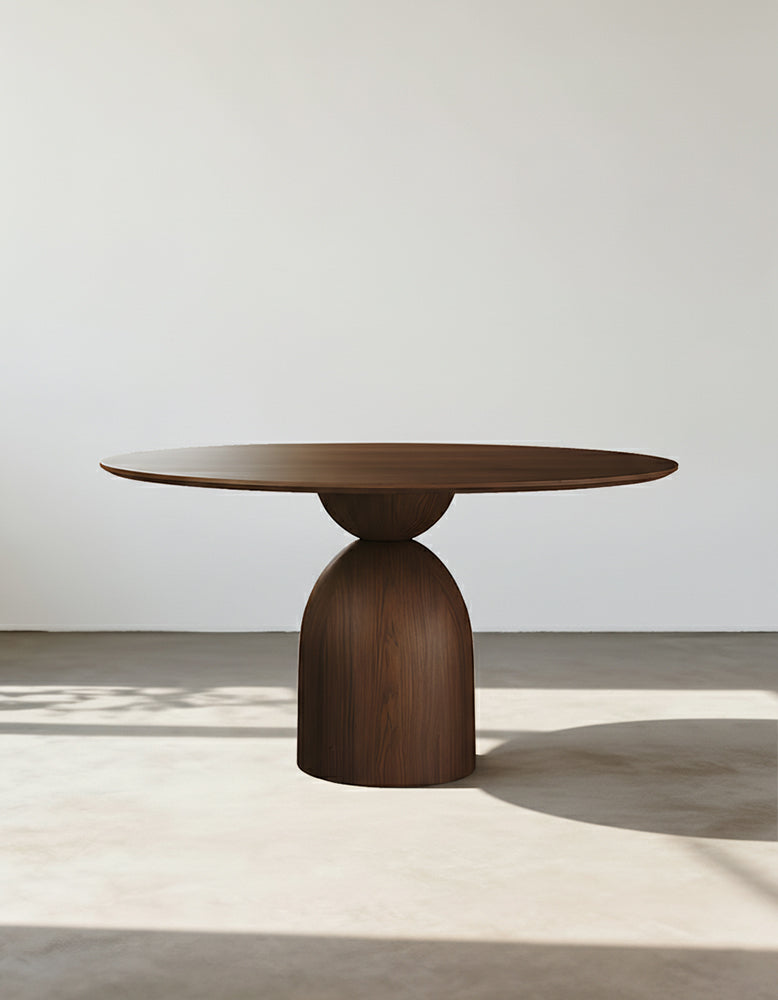 Amaia Round Pedestal Dining Table, Solid Wood, Black Or Walnut