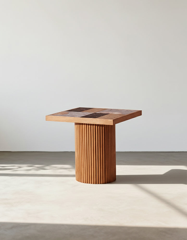 D'Souza Square Side Table, Solid Wood & Marble