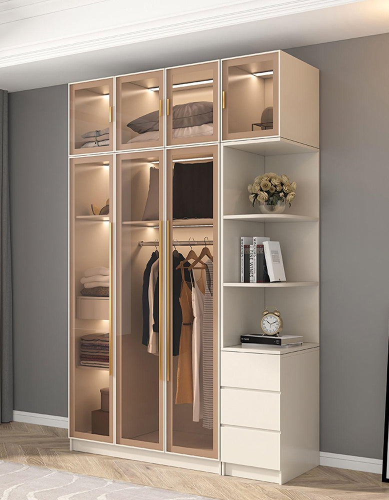 Varela Glass Door Wardrobe In Multiple Sizes, Corner Wardrobe With Lights