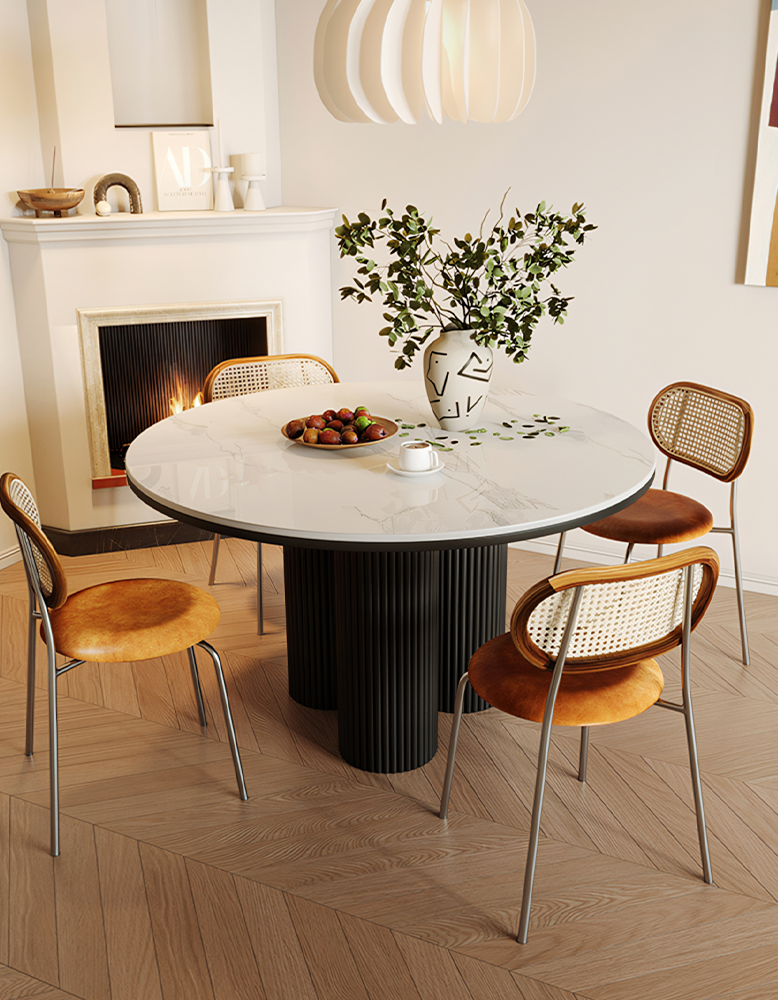 Jean Round Dining Table, White & Black