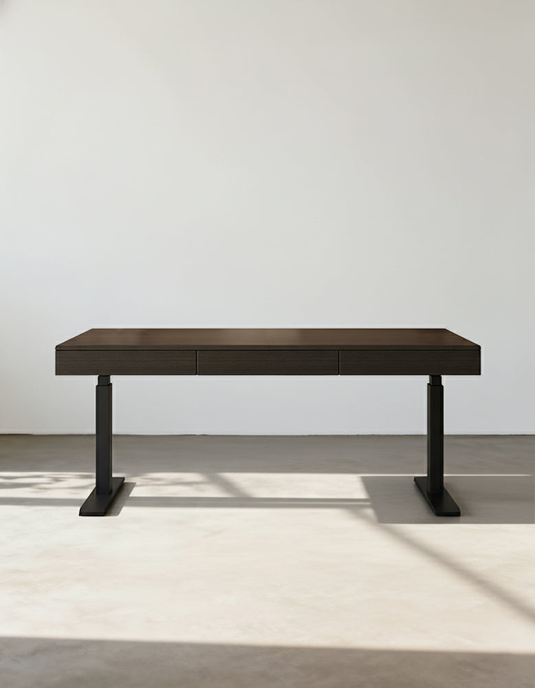 Zain Electric Standing Office Desk With Storage, Solid Wood