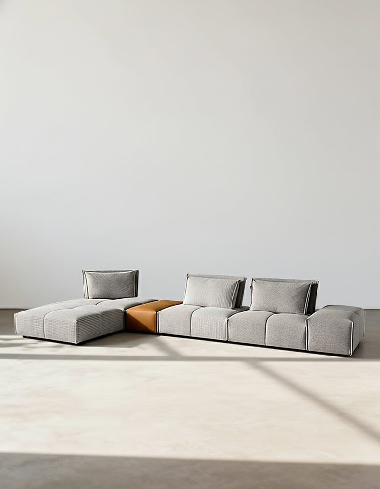 L-Shaped Sectional Two Seater/ Three Seater Sofa, Linen