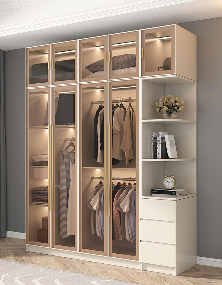 Varela Glass Door Wardrobe In Multiple Sizes, Corner Wardrobe With Lights