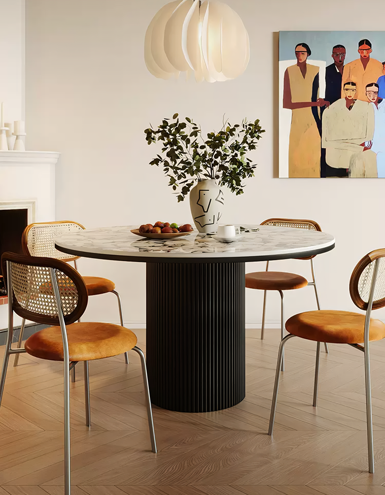 Jean Round Dining Table, White & Black