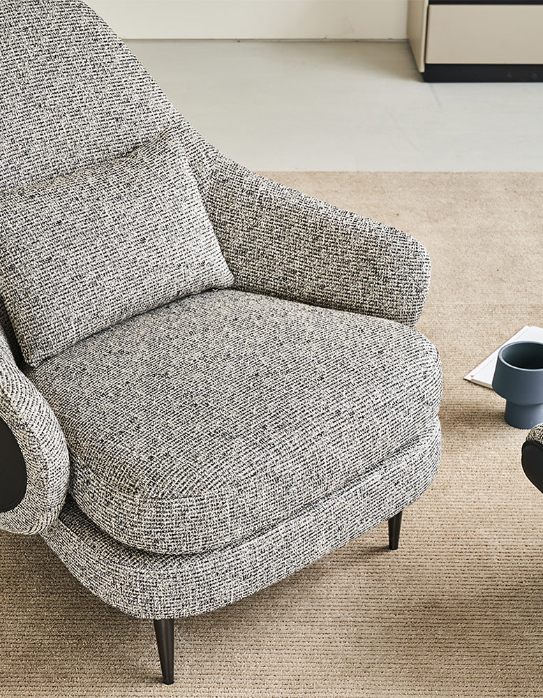 Diakite Armchair With Footstool, Linen & Leather