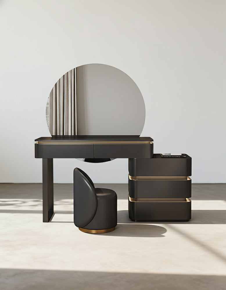 Grant Dressing Table With Big LED Mirror, Black/Cream