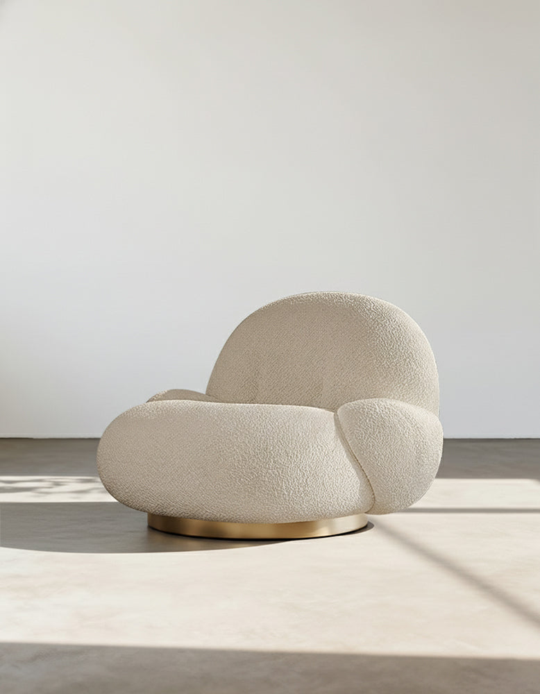 Pacha Swivel Boucle Armchair With Armrest, White