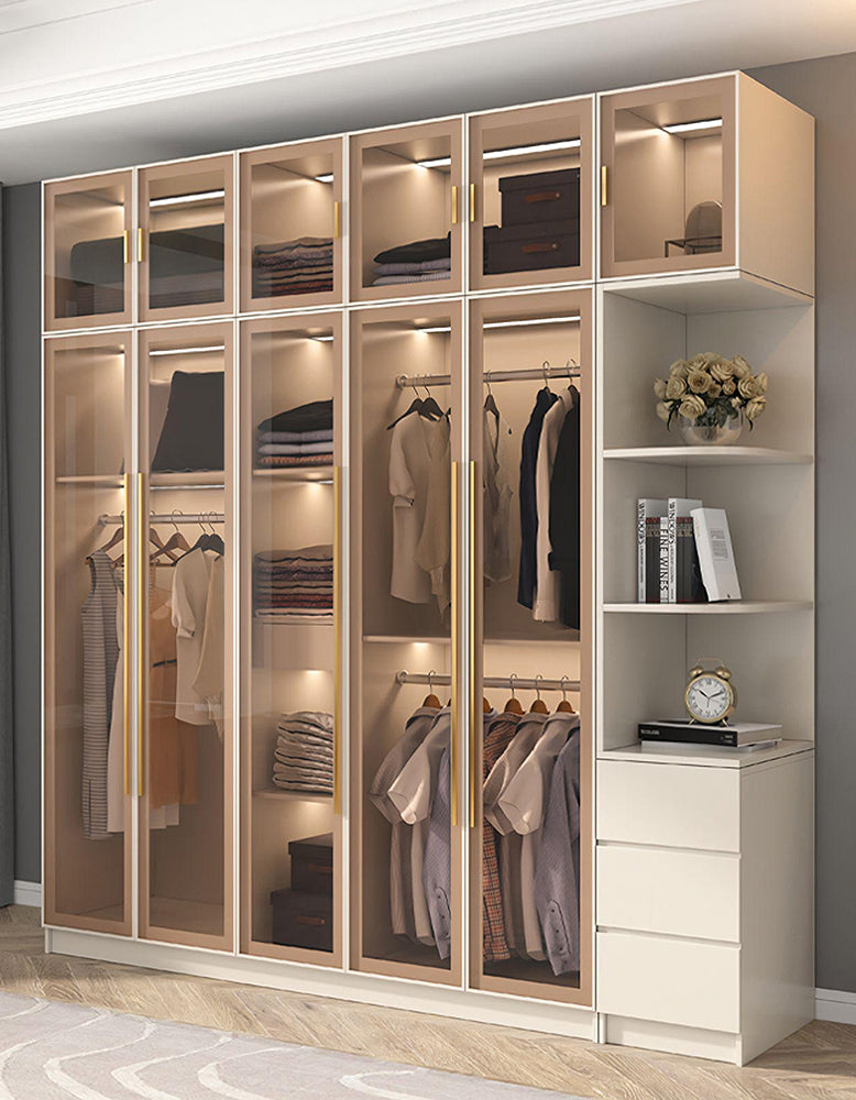Varela Glass Door Wardrobe In Multiple Sizes, Corner Wardrobe With Lights