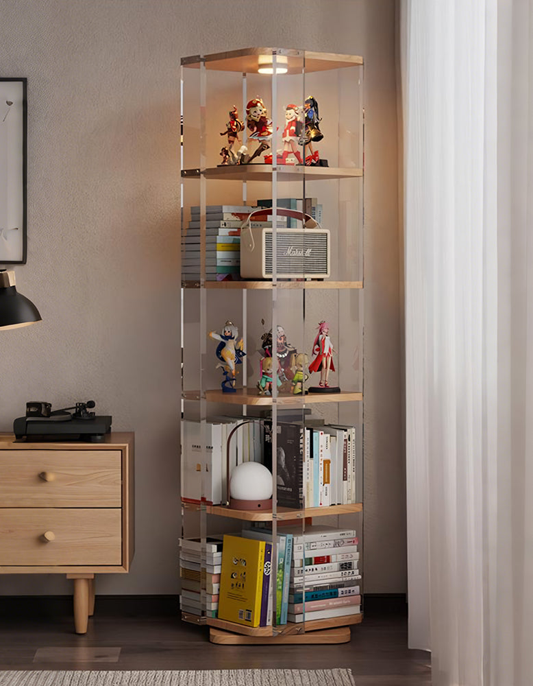 Amato Rotating Bookshelf, Freestanding Shelving Unit, Solid Wood