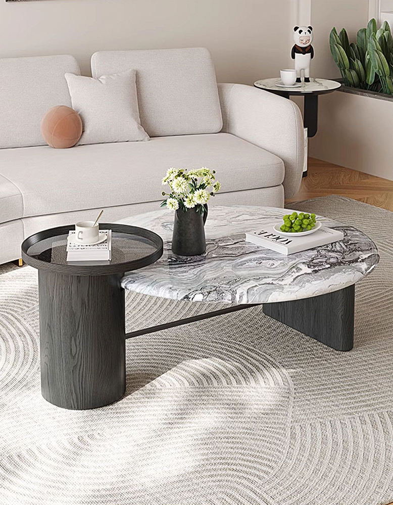 Galatea Round Nesting Marble Coffee Table, Marble Top
