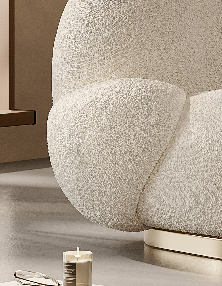 Pacha Swivel Boucle Armchair With Armrest, White
