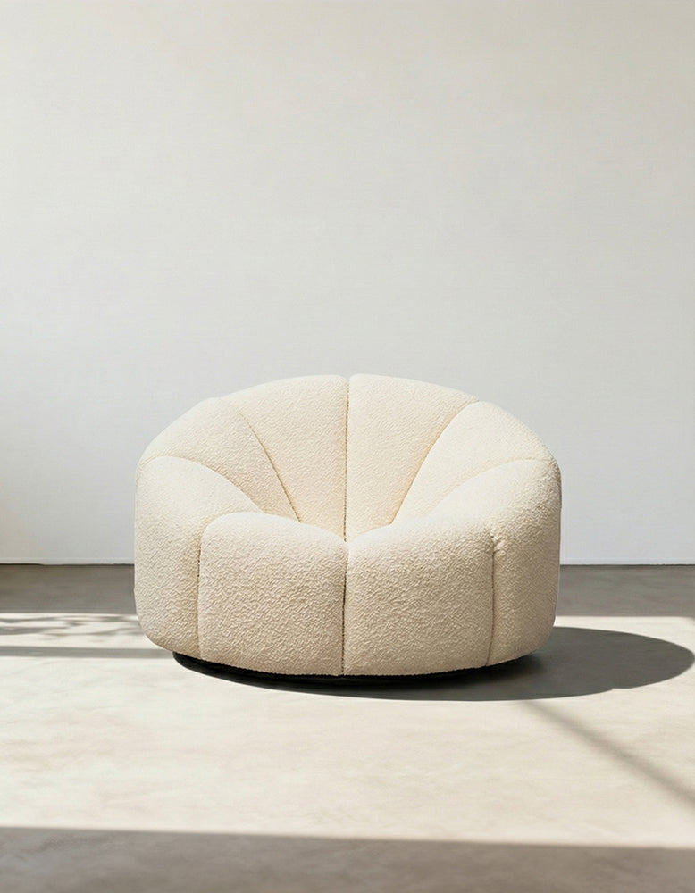 Celine Pumpkin Round Armchair, White Boucle