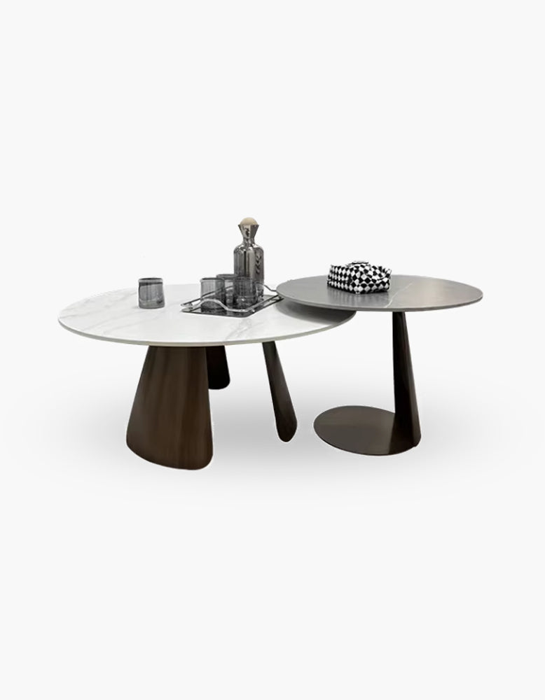 Leonor Nesting Coffee Table, Black And White Stone Top With Solid Wood Base｜ DC Concept