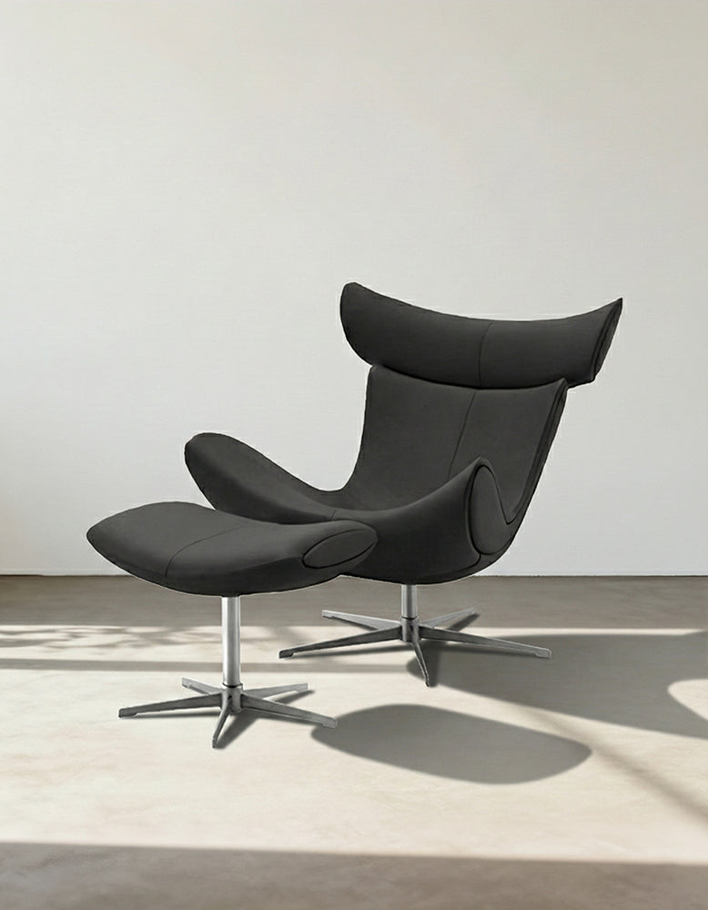 IMOLA style Chair with Stool In Black Premium Leather