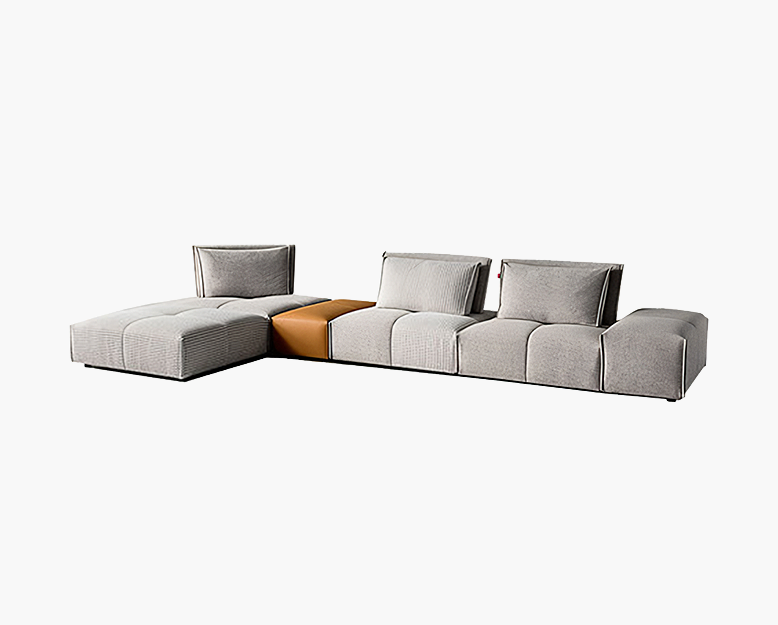 L-Shaped Sectional Two Seater/ Three Seater Sofa, Linen