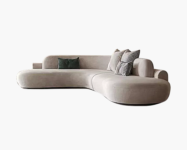 Nicosia Grey Curved Three Seater Sofa, Velvet