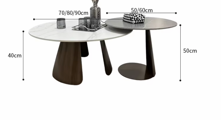 Leonor Nesting Coffee Table, Black And White Stone Top With Solid Wood Base｜ DC Concept