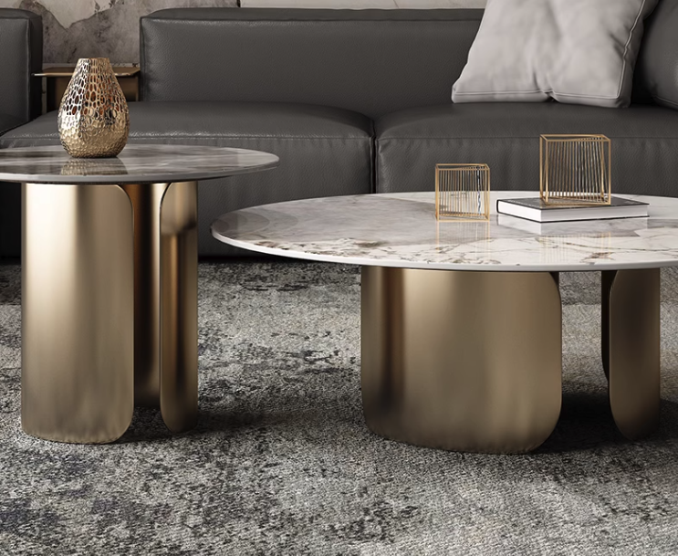 Maru Nesting Coffee Table Set Sintered Stone Top With Gold Base