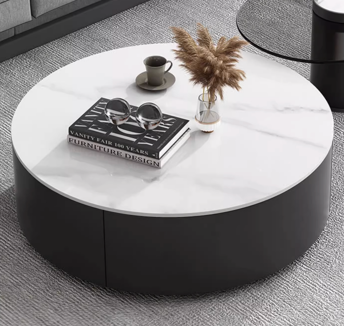 Mosaic Round Nesting Coffee Table Set With Ottoman – DC Concept