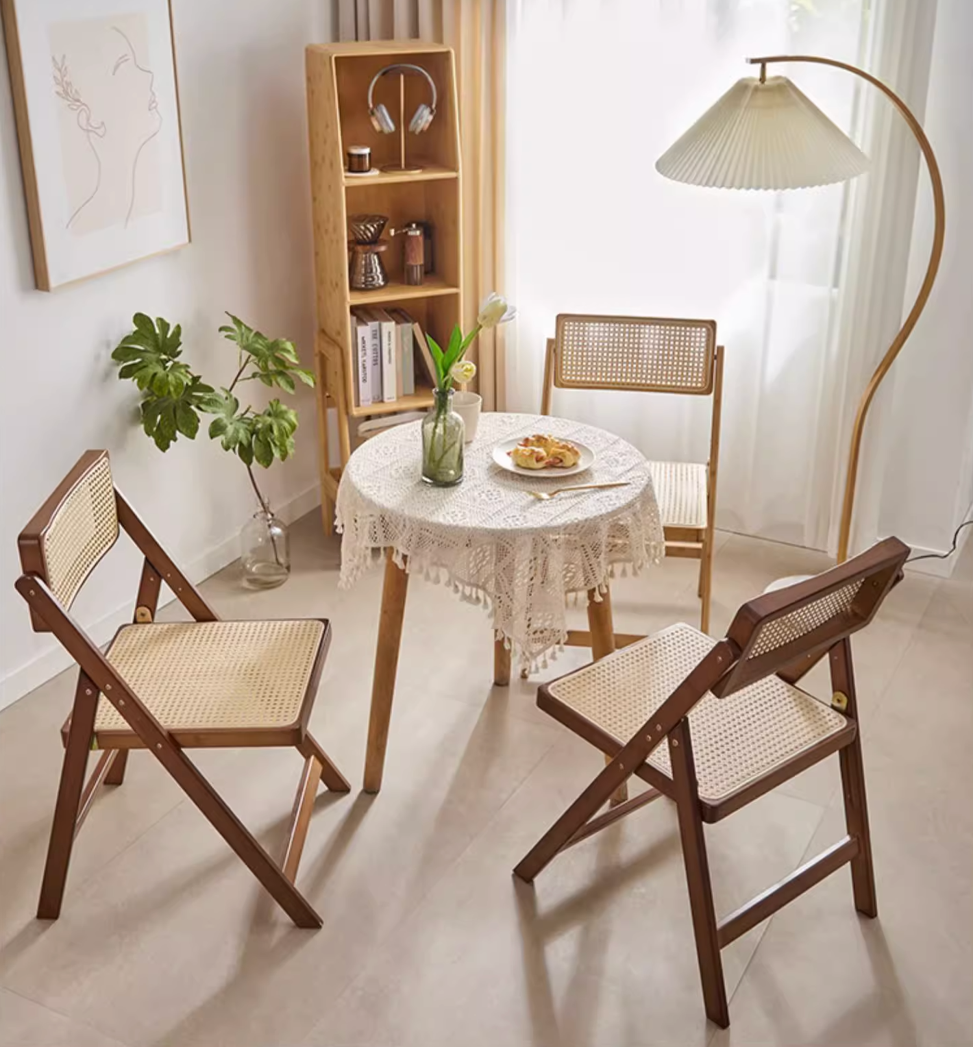 Audrey Folding Dining Chair, Rattan - Main Image