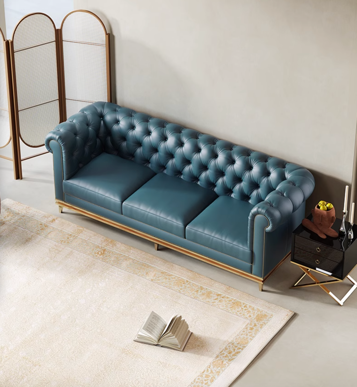 Abbado chesterfield Three Seater Sofa, Real Leather