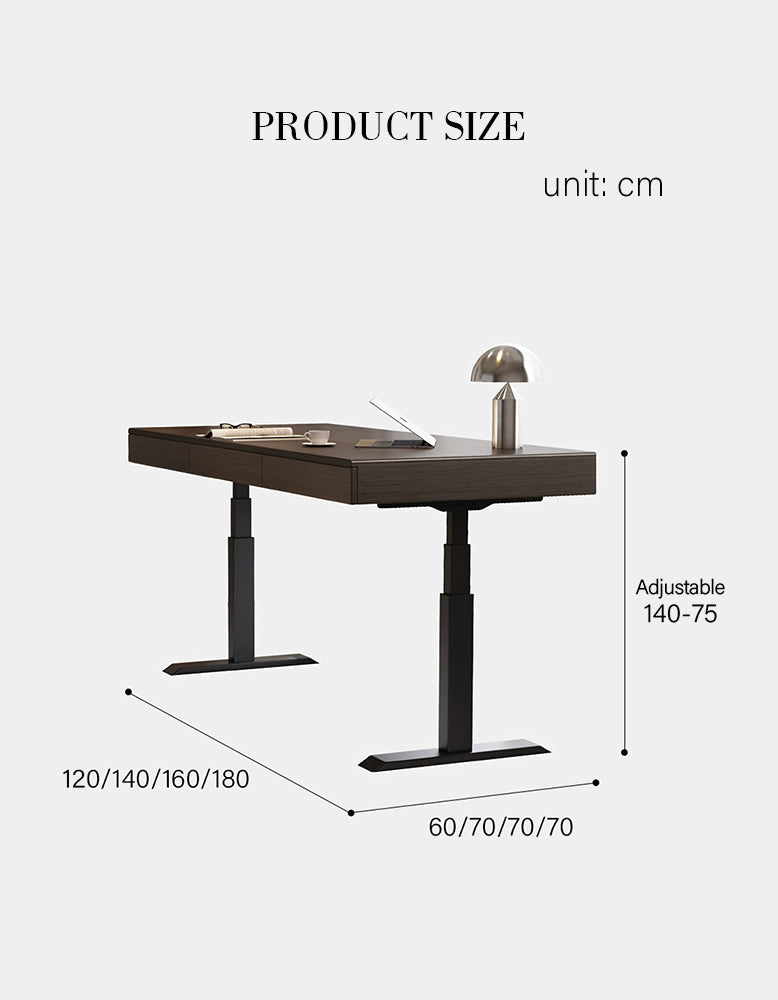 Zain Electric Standing Office Desk With Storage, Solid Wood