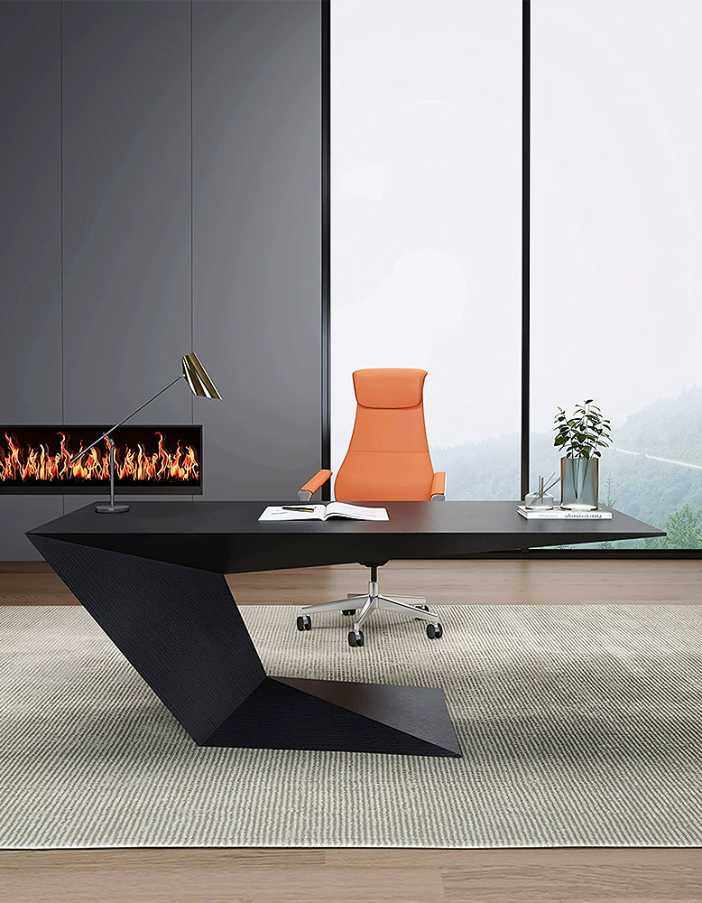 Ines Modern Office Desk For Home, Black Wood