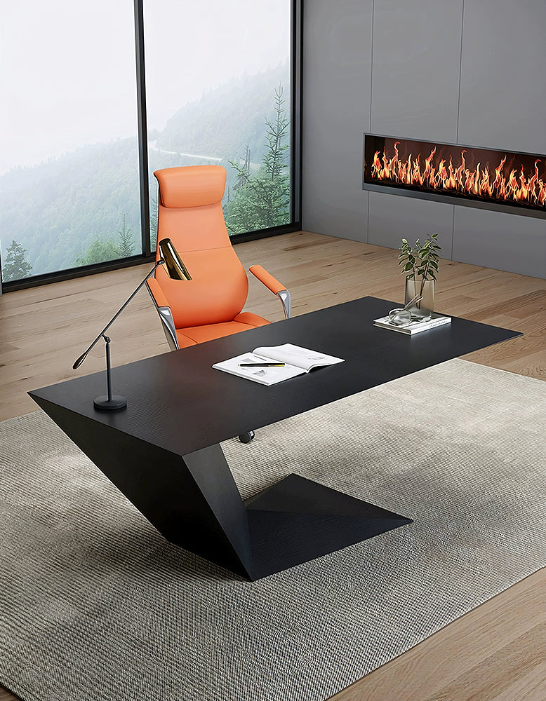 Ines Modern Office Desk For Home, Black Wood