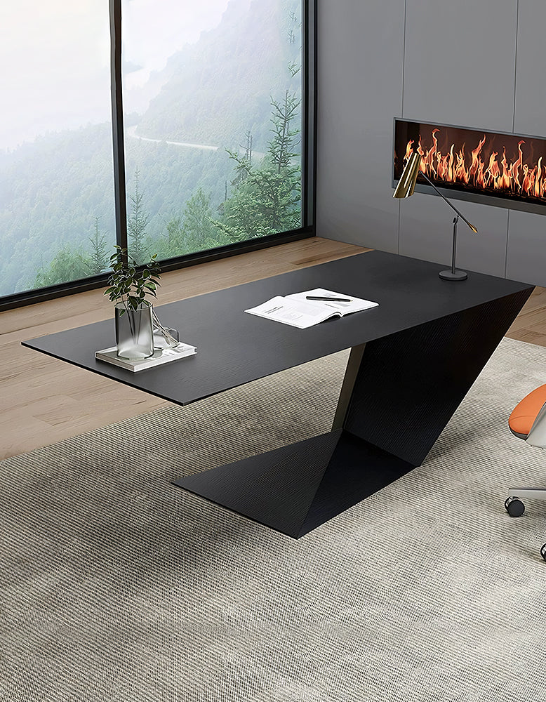 Ines Modern Office Desk For Home, Black Wood