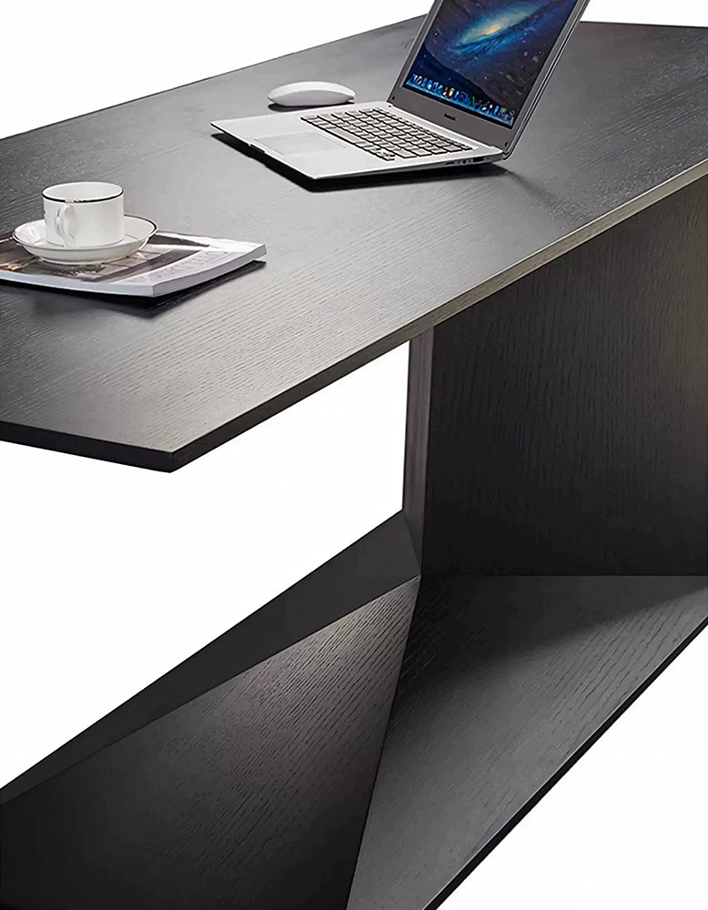 Ines Modern Office Desk For Home, Black Wood