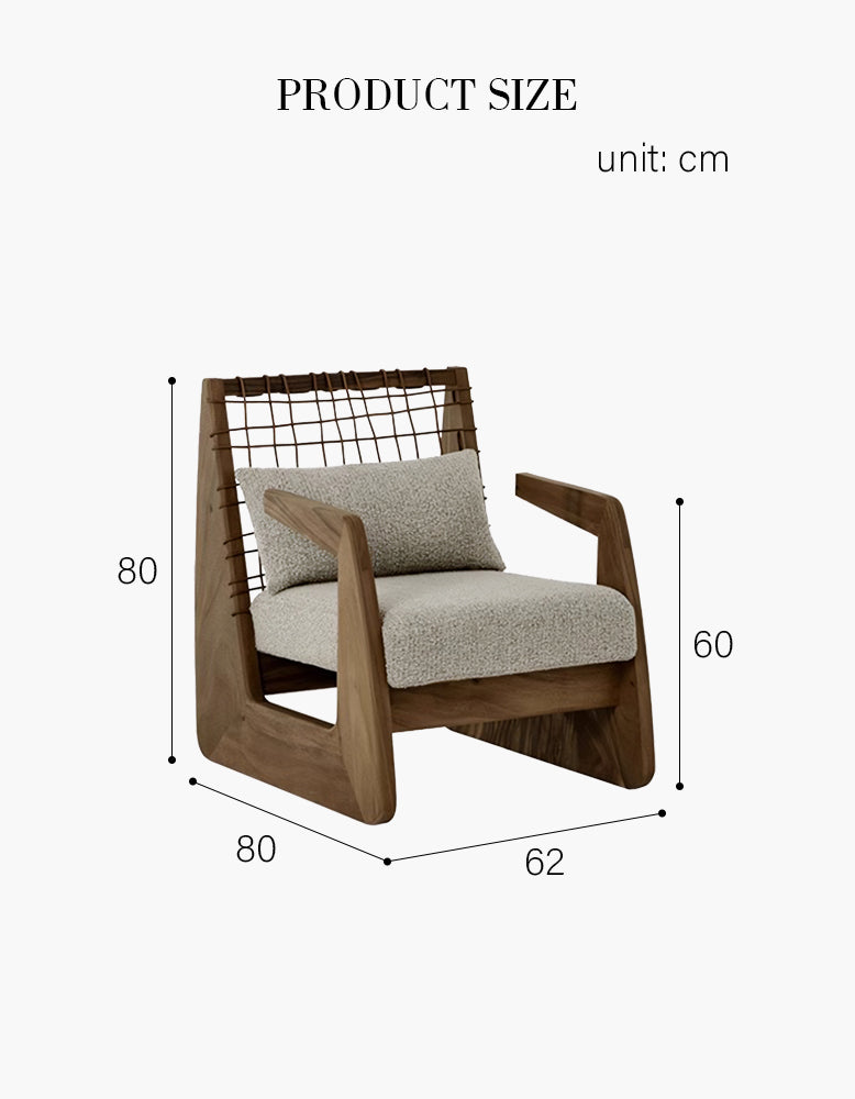 Delaney Retro Armchair, Solid Wood & Rattan