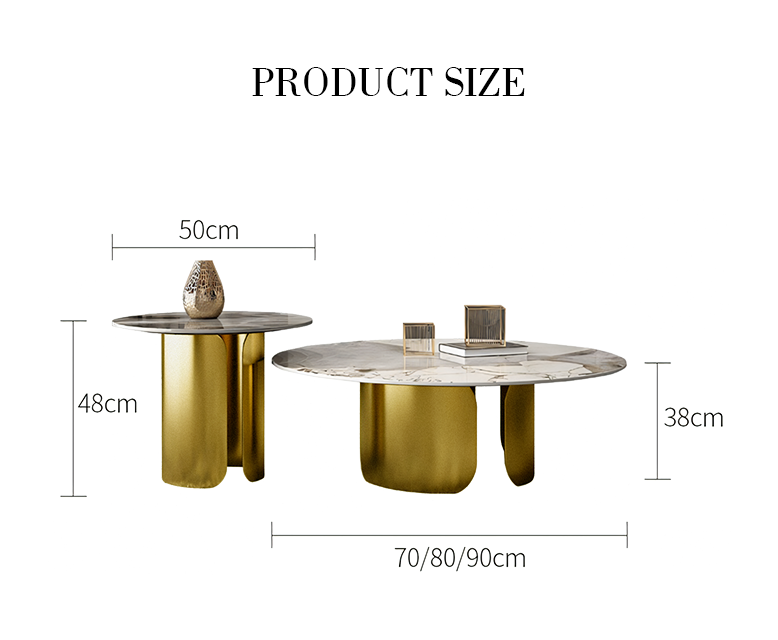 Maru Nesting Coffee Table Set, Sintered Stone Top With Gold Base