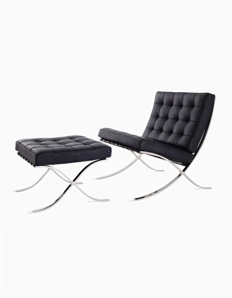 Classic Modern Barcelona Chair And Footstool, Black Leather, Clearance｜ DC Concept