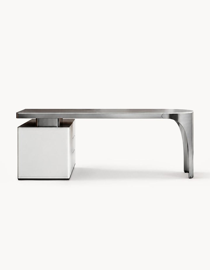 Abdi Corner Office Desk With Storage, Sintered Stone