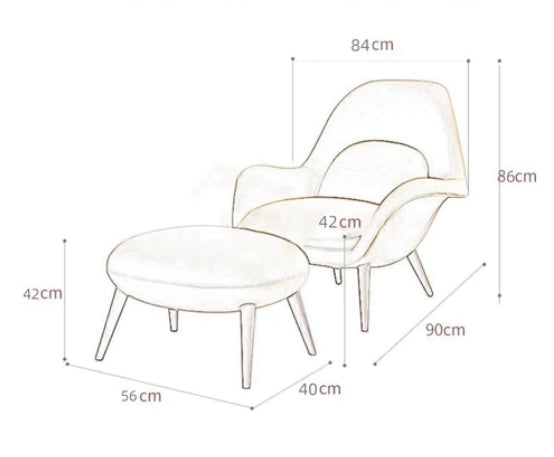 Swoon Lounge Petit Armchair And Stool, White, Wood Leg